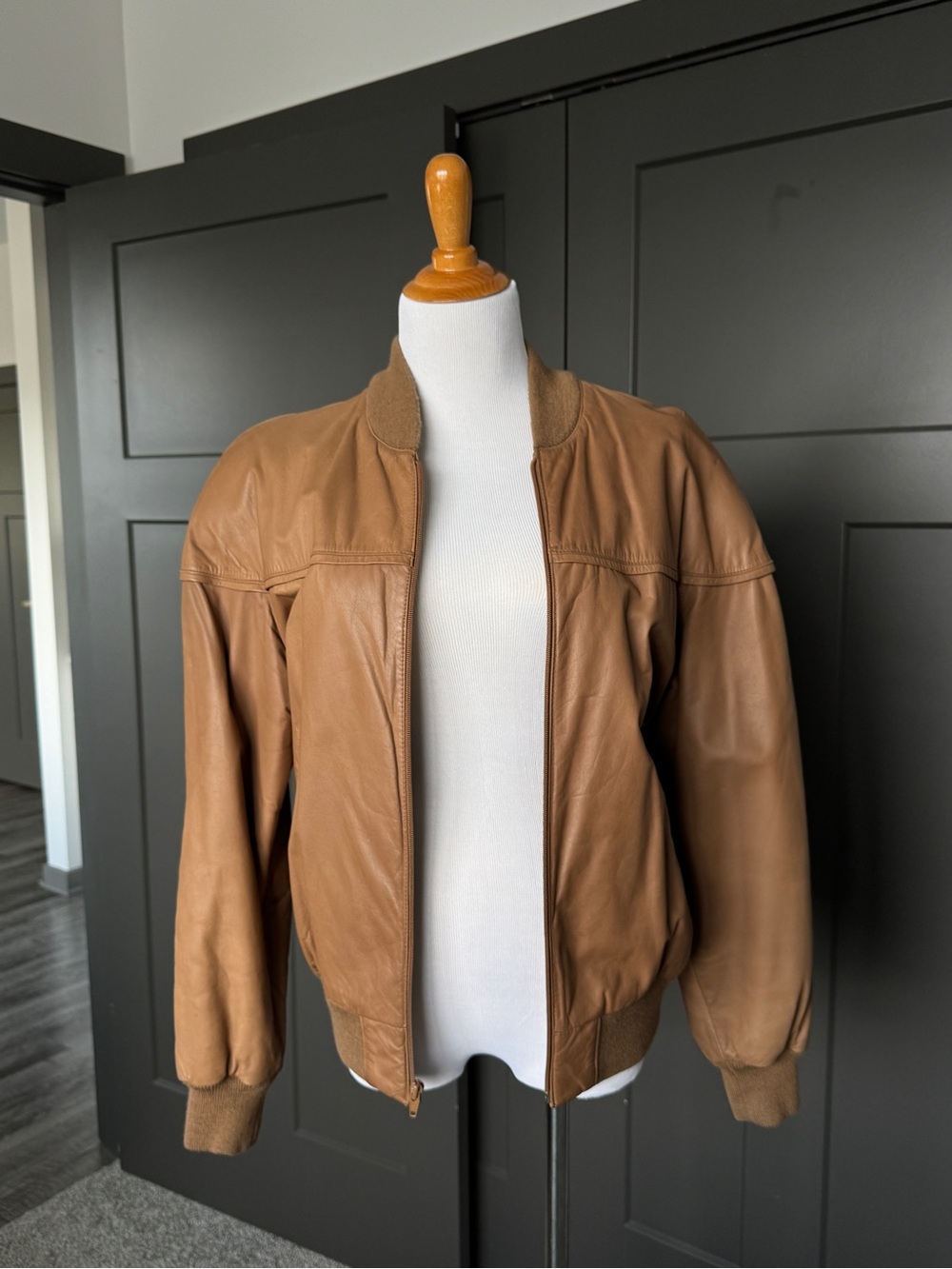 70s Cottrell and Hayes Tan Leather Bomber Jacket